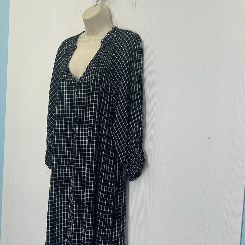 Anthropologie - Maeve Sara Navy Blue Windowpane Plaid Midi Dress Size Medium - Picture 8 of 15